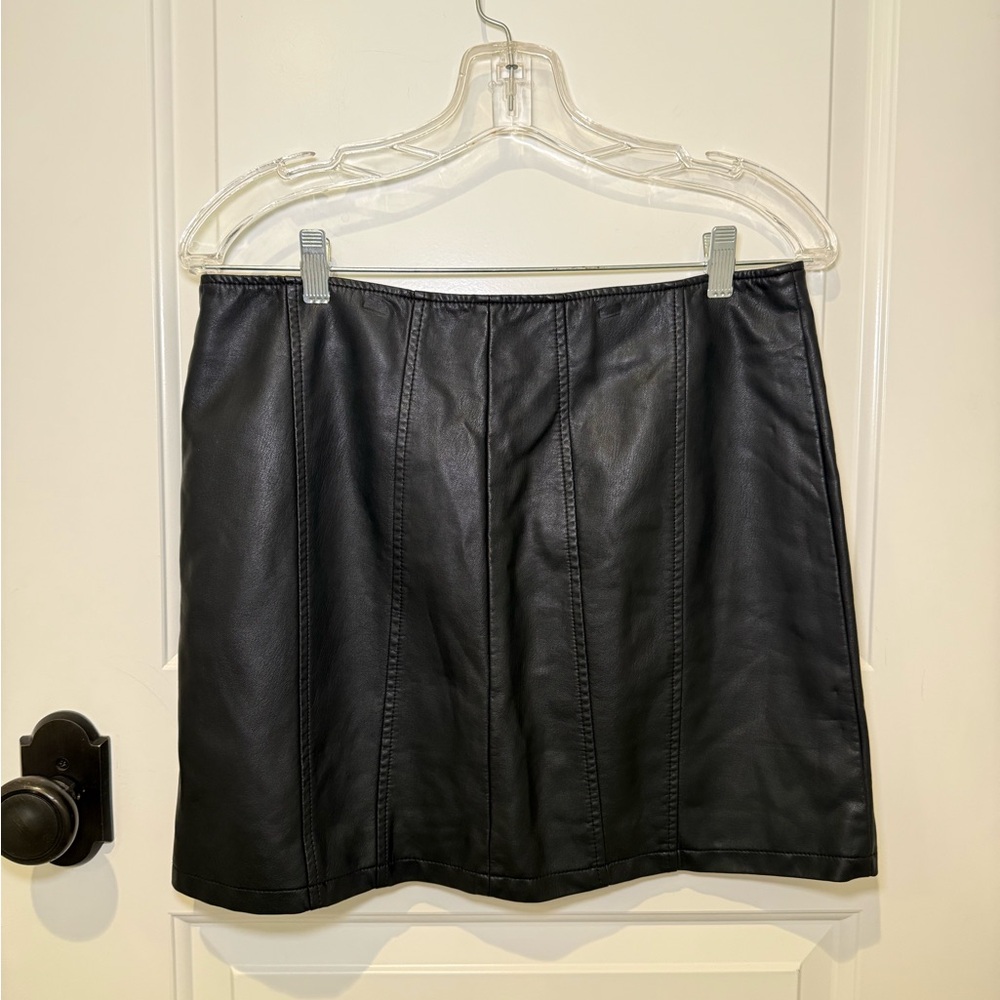 Free People Black Faux Leather Mini Skirt